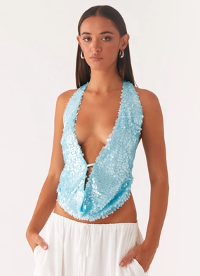 Rio Dreams Cowl Neck Halter Top - Turquoise Odor Resistant Coating