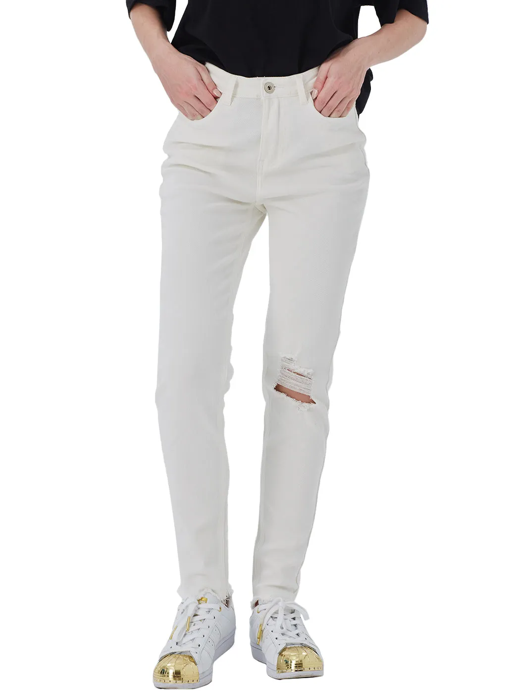 Ripped Frayed Hem Denim Stretch High Rise Skinny Ankle Jeans