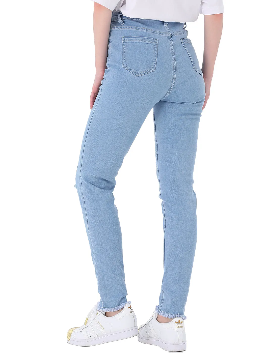 Ripped Frayed Hem Denim Stretch High Rise Skinny Ankle Jeans