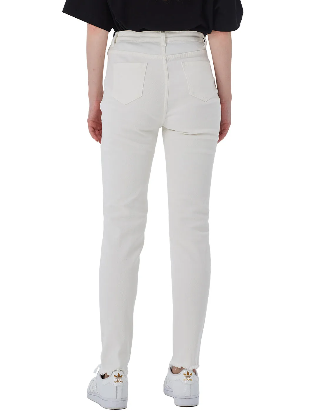 Ripped Frayed Hem Denim Stretch High Rise Skinny Ankle Jeans