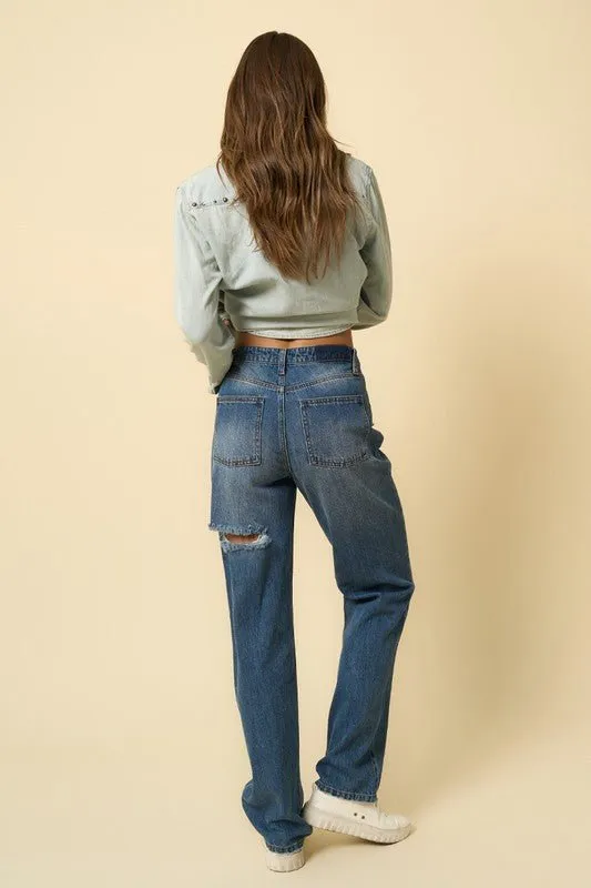 Ripped Straight Leg Jeans