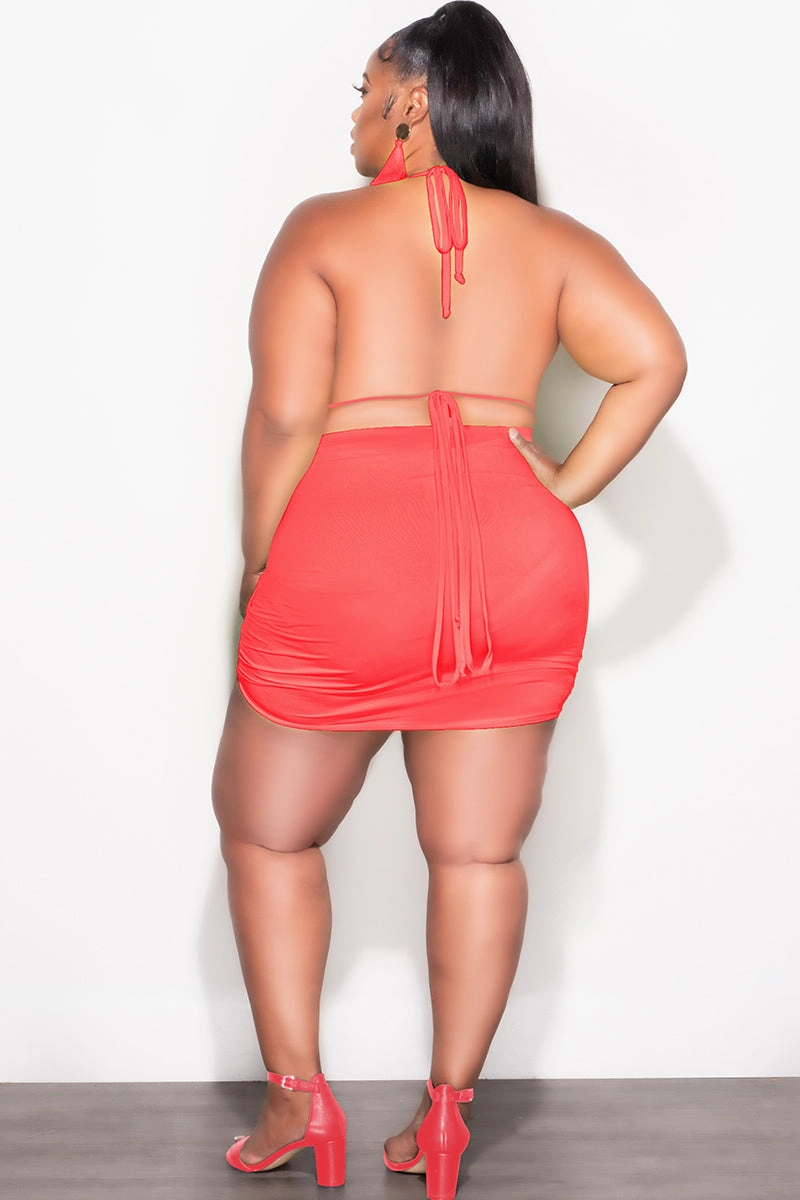 Final Sale Plus Size 3pc Set Bikini Top, Briefs & Ruched Skirt in Rust Orange Comfort Stretch NoBuckleDesign