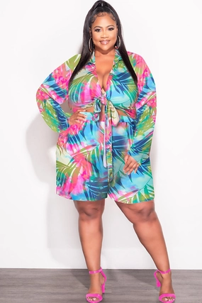 Final Sale Plus Size 2pc Crop Top & Bermuda Short Set in Bright Multi-Colors  Summer Warm Layer Flexible Motion