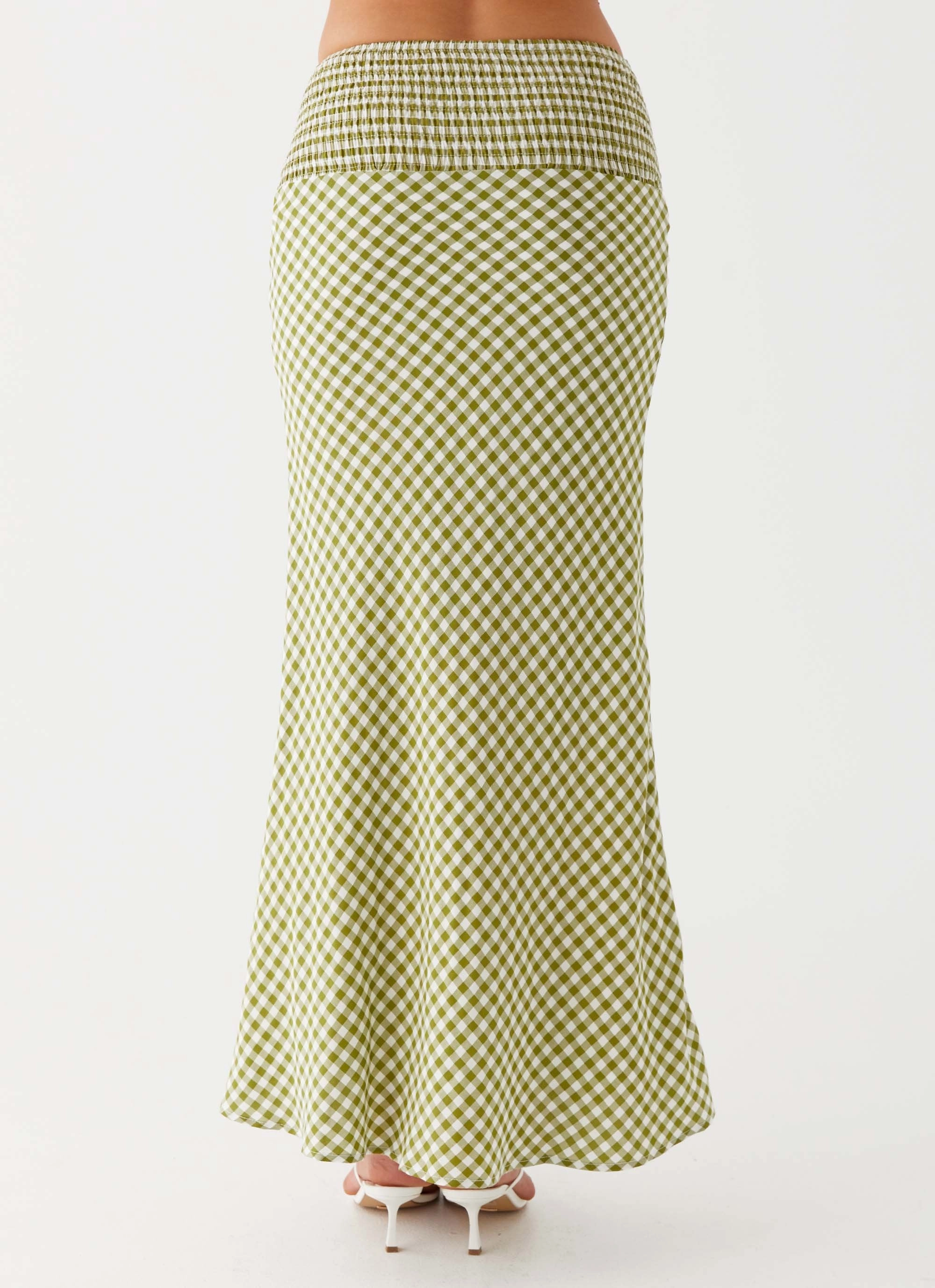 Anti Odor Technology Slim Look Fit Leilani Maxi Skirt - Khaki Gingham