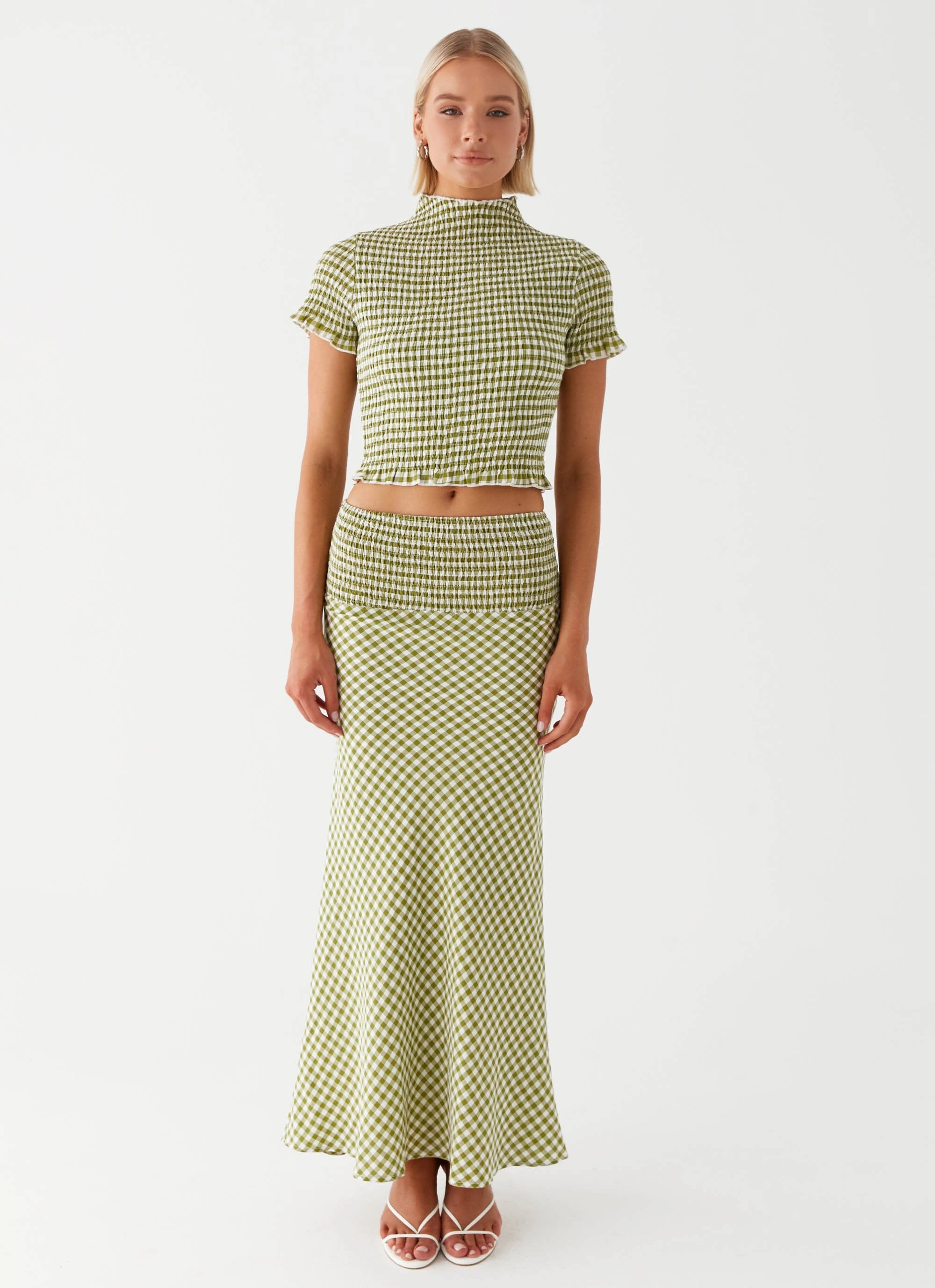 Leilani Maxi Skirt - Khaki Gingham soft fit NonRestrictiveFit