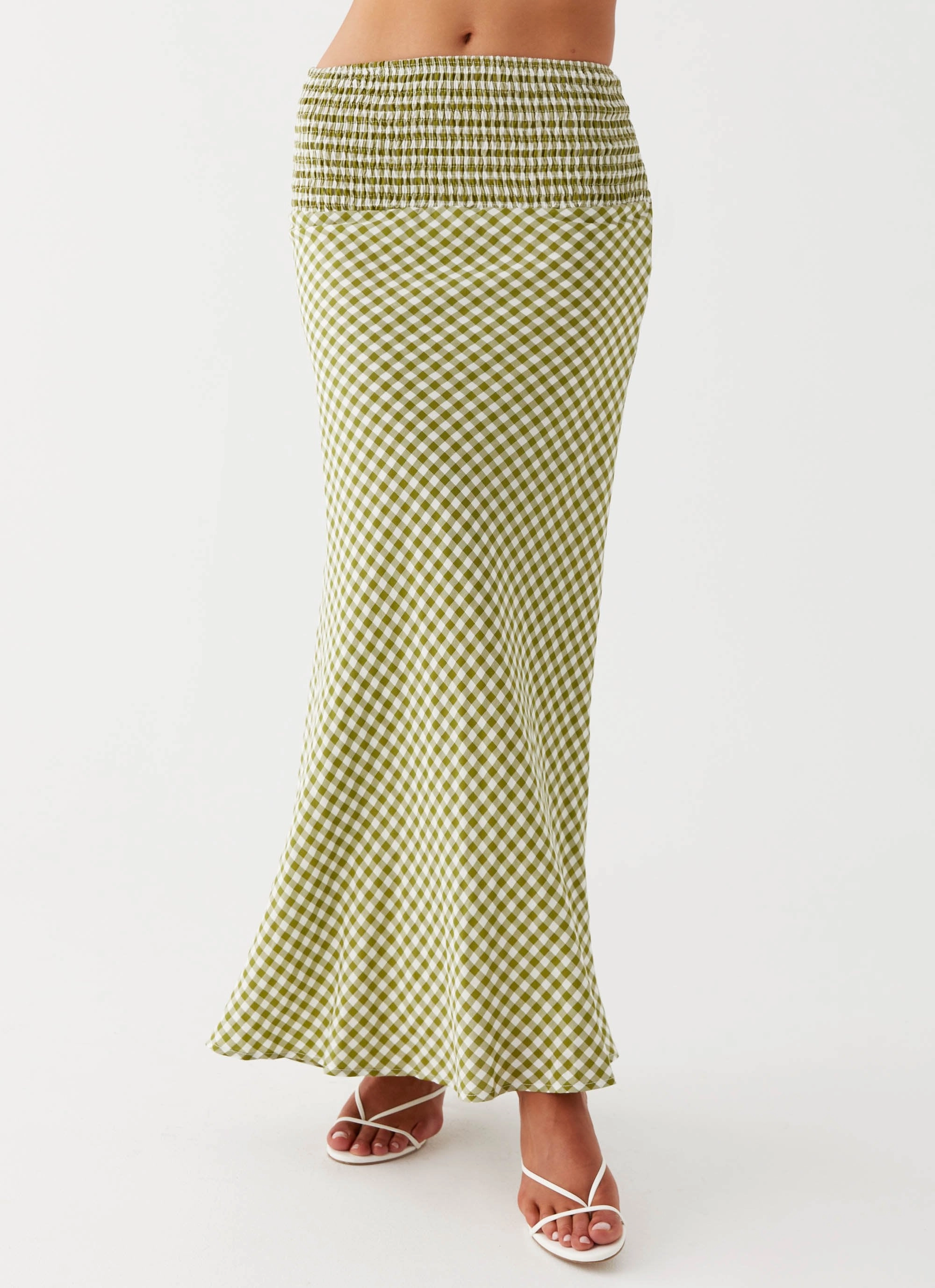Leilani Maxi Skirt - Khaki Gingham Snag Resistant Fabric