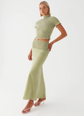 Leilani Maxi Skirt - Khaki Gingham Urban Cool