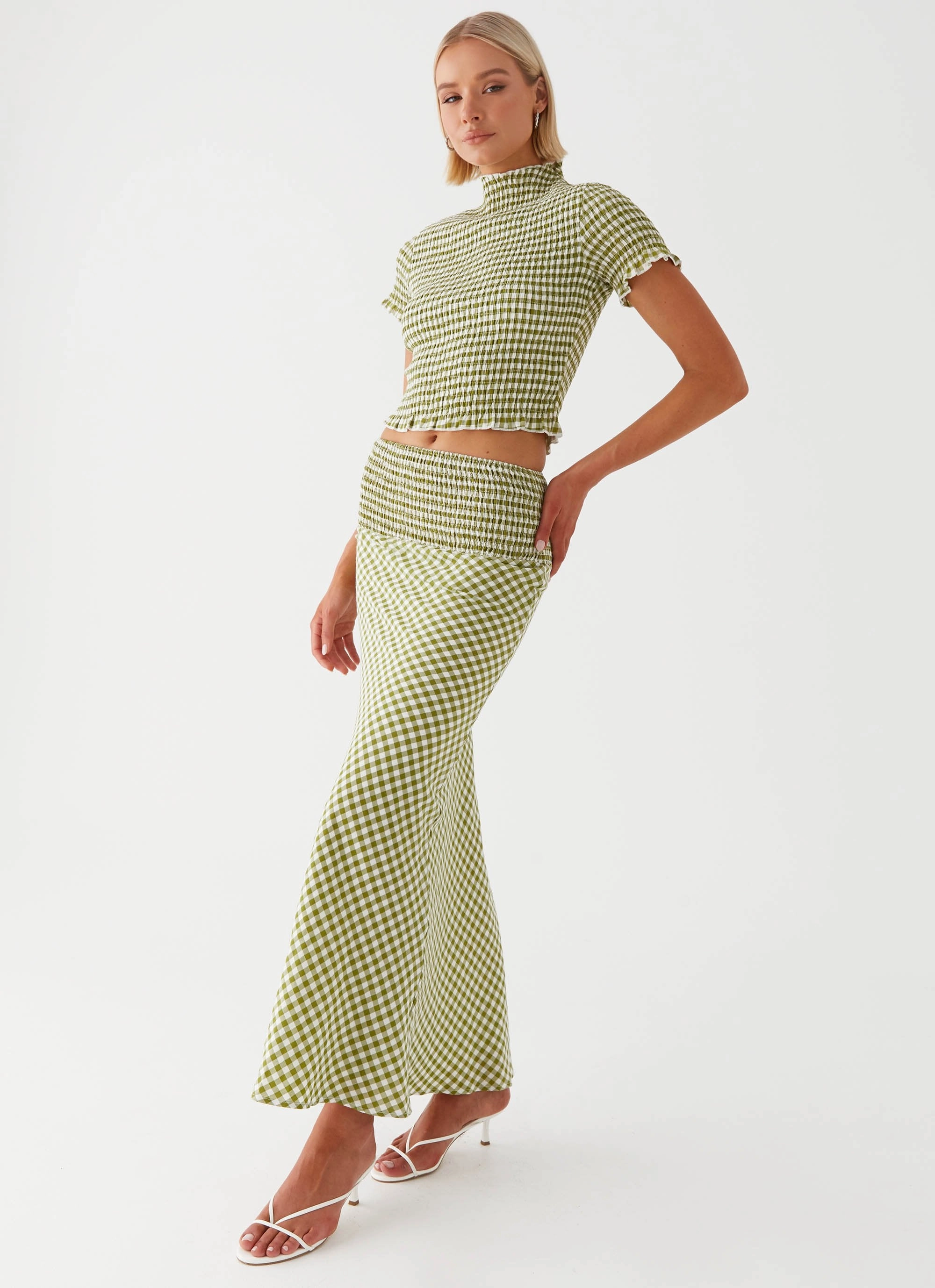 Leilani Maxi Skirt - Khaki Gingham Urban Cool