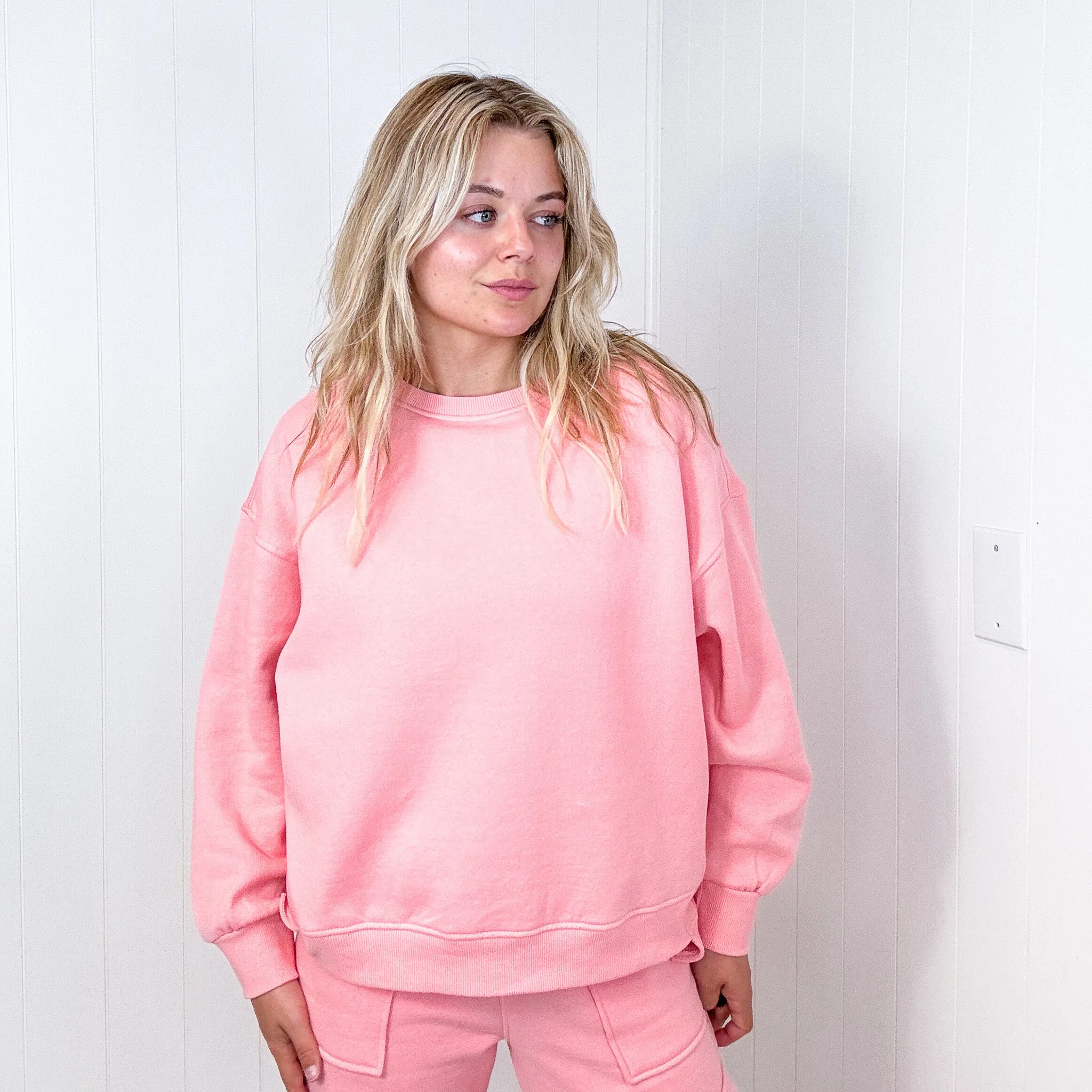 Risen Blush Oversized Step Hem Pullover Sweatshirt