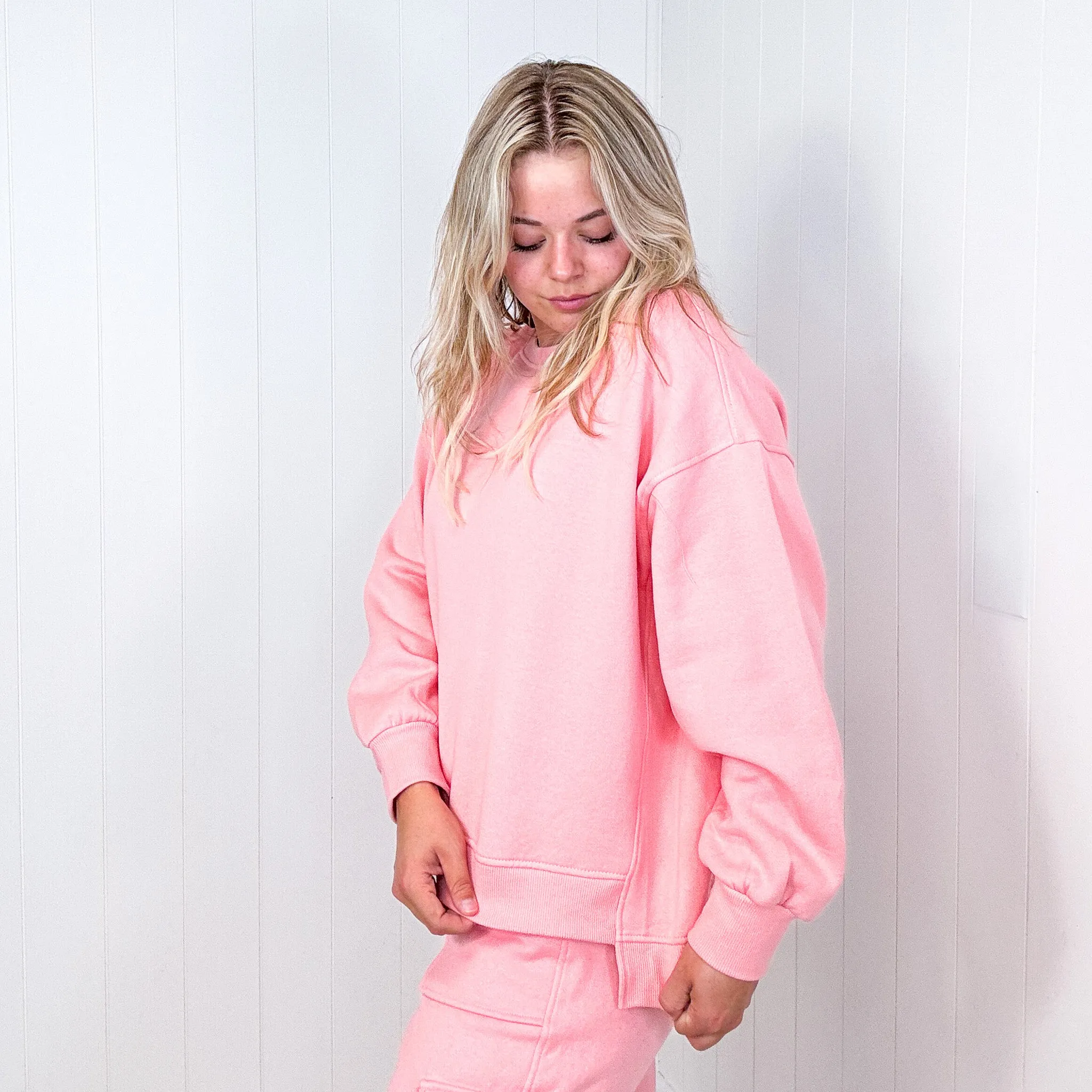 Risen Blush Oversized Step Hem Pullover Sweatshirt