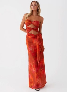 Mesh Panel Roame Maxi Skirt - Amber