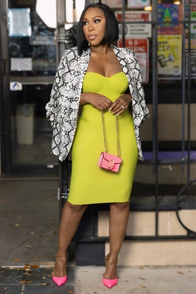 Robin Bandage Knit Pencil Skirt-Chartreuse Fashionable Appeal Wool blend