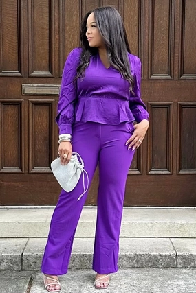 Layered Comfort Robin Flare Leg Pants - Purple 40696