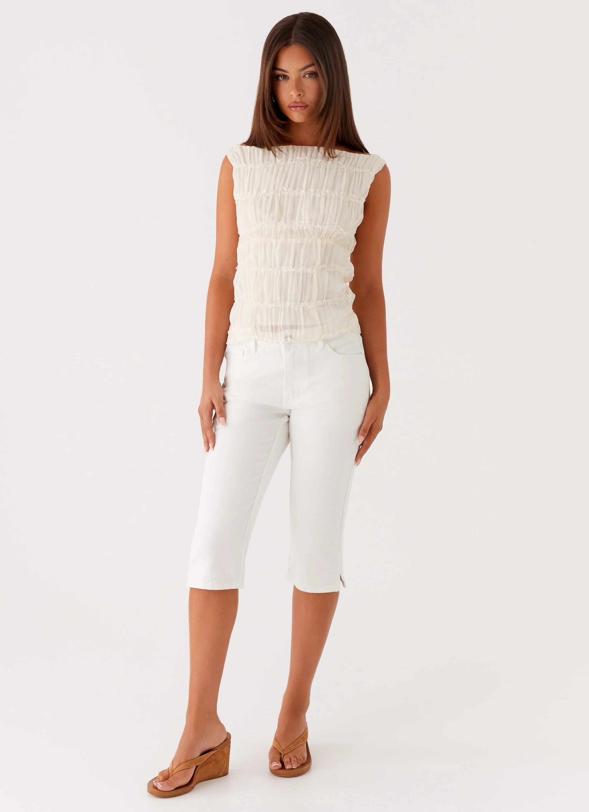 Rocco Denim Capri Pants - Off White Moisture Wicking Technology Versatile Layer