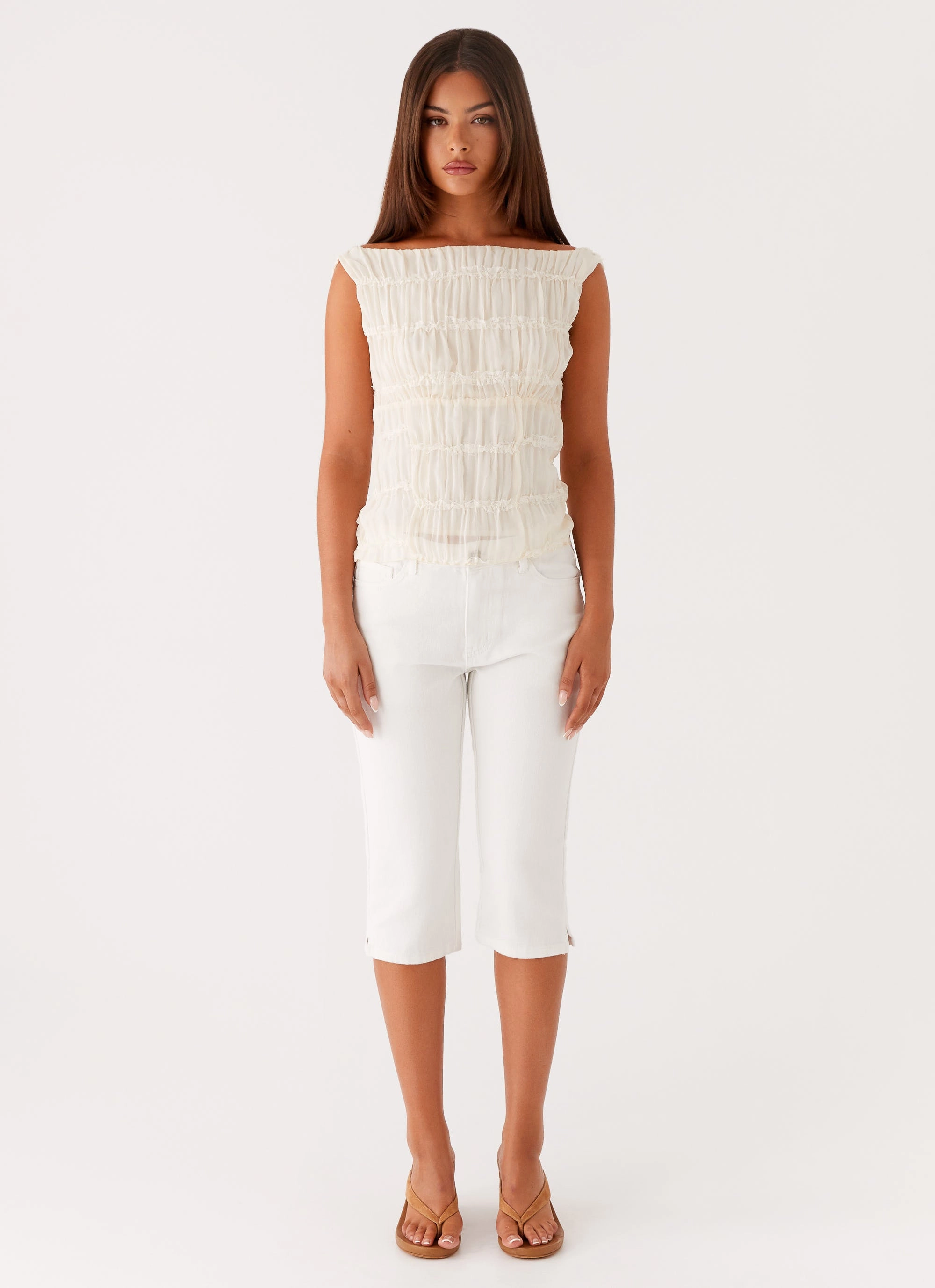 Rocco Denim Capri Pants - Off White Fashionable Look Freedom Motion