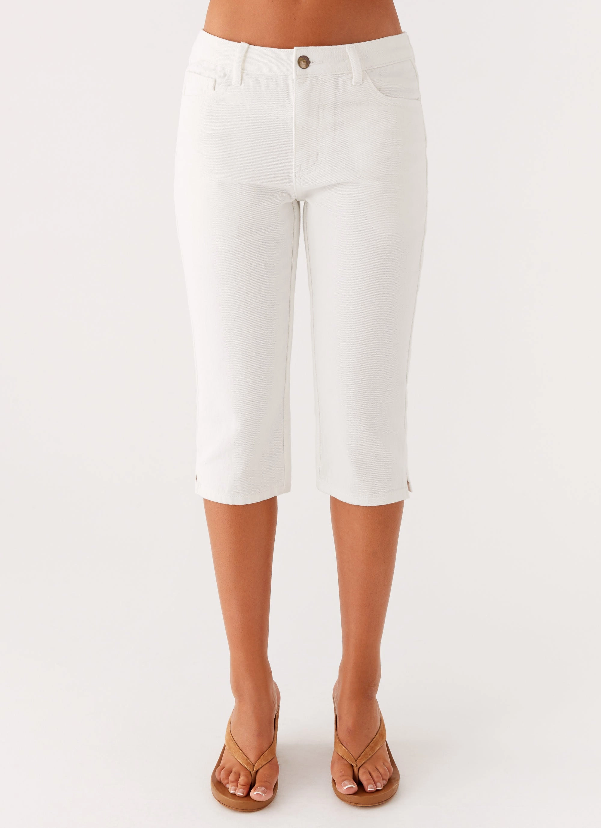 Flexible Performance Ripstop Texture Rocco Denim Capri Pants - Off White