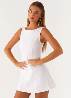 Rochelle Denim Mini Dress - White Frayed-Edge