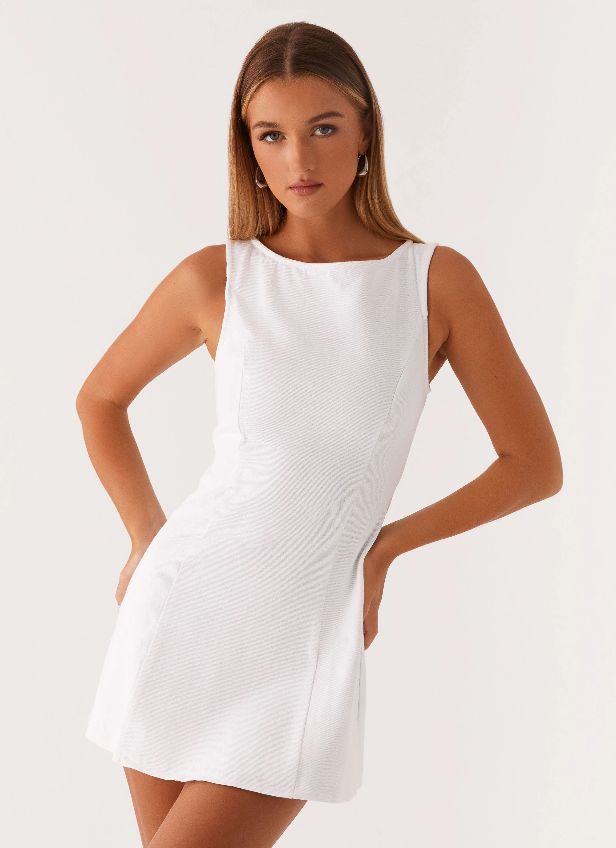 Bright Bloom Youthful Look Rochelle Denim Mini Dress - White