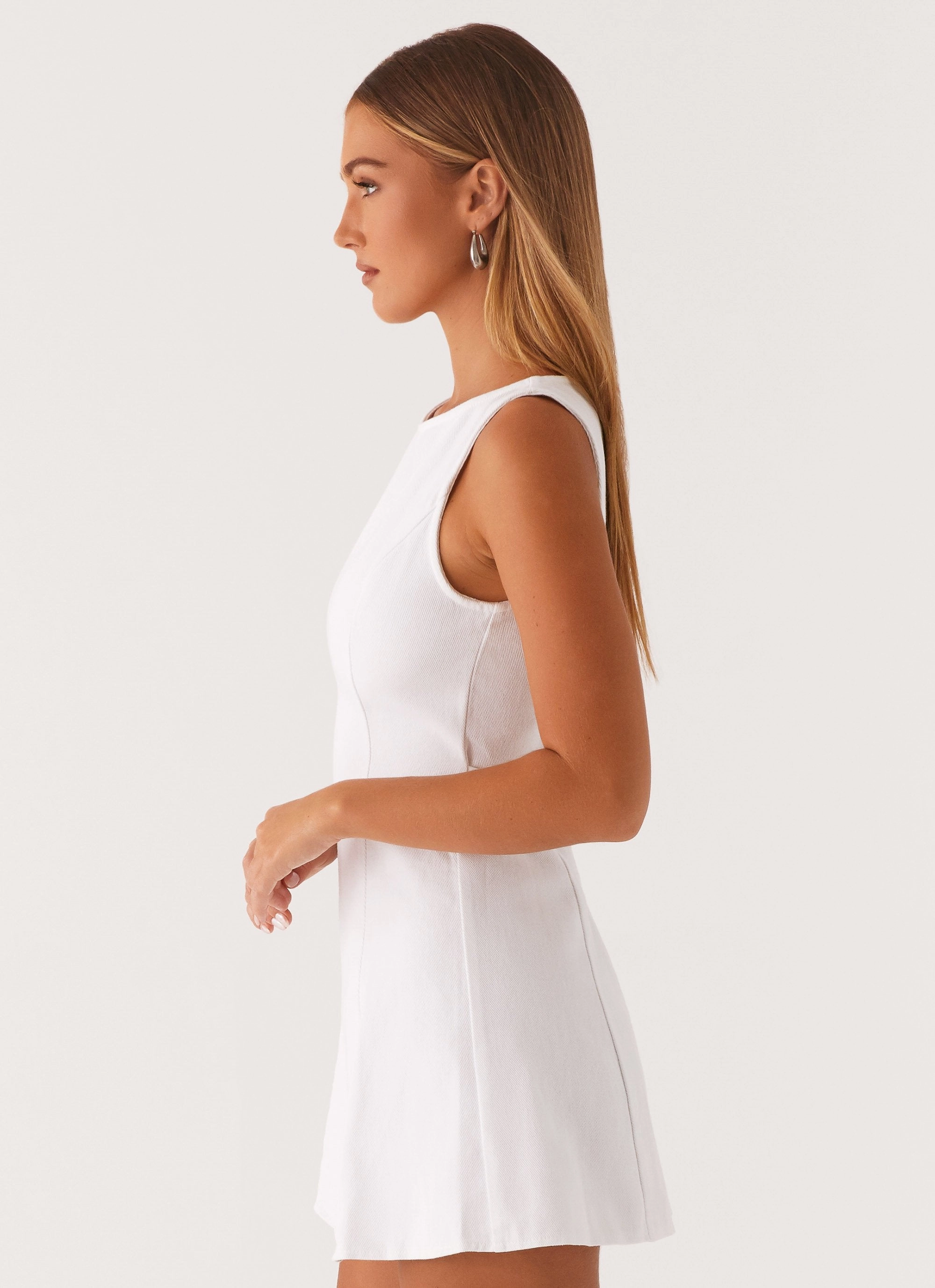 All weather Easy-Storage Rochelle Denim Mini Dress - White