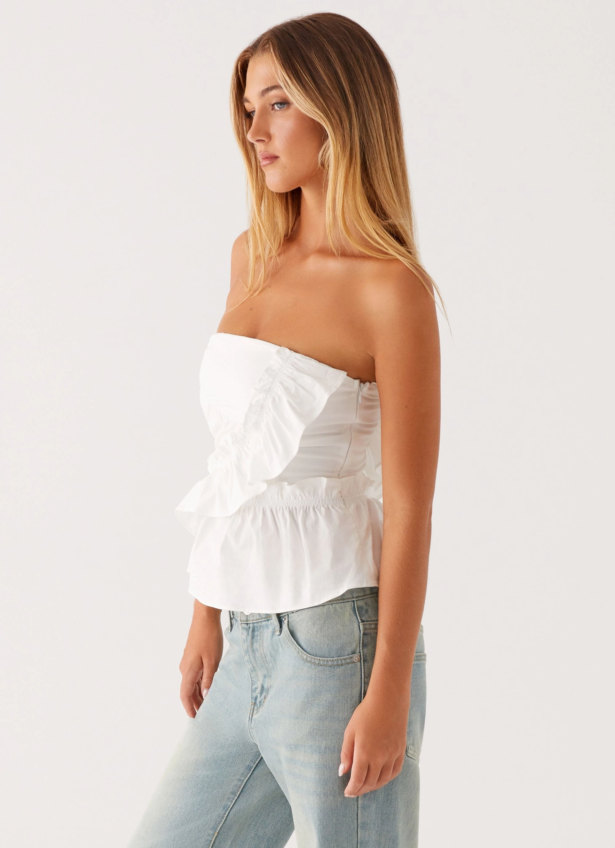 Roisin Ruched Top - White Antibacterial Flexible Ribbing
