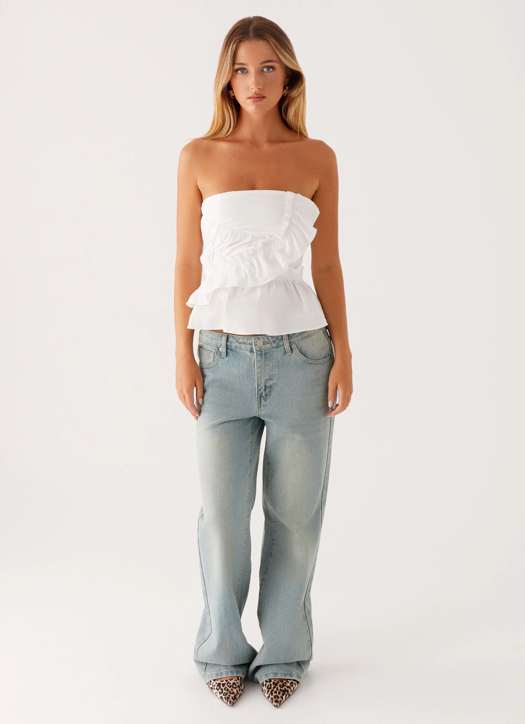Roisin Ruched Top - White OversizedSilhouette