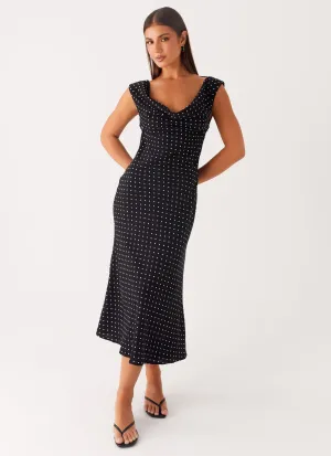 Dreamy Flow Work Vibes Role Model Maxi Dress - Black Polka Dot