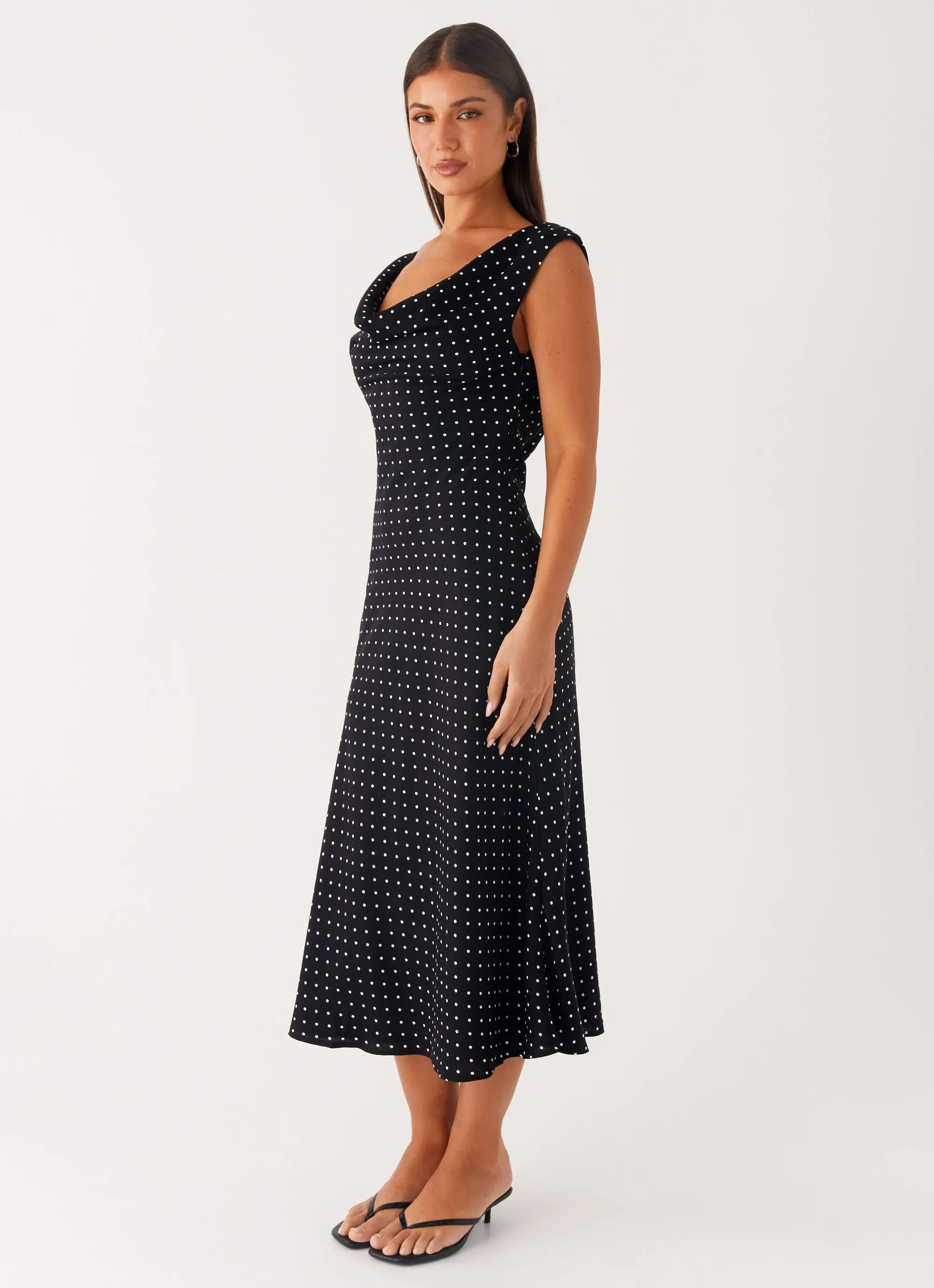 Slim-fit Gentle Flow Role Model Maxi Dress - Black Polka Dot