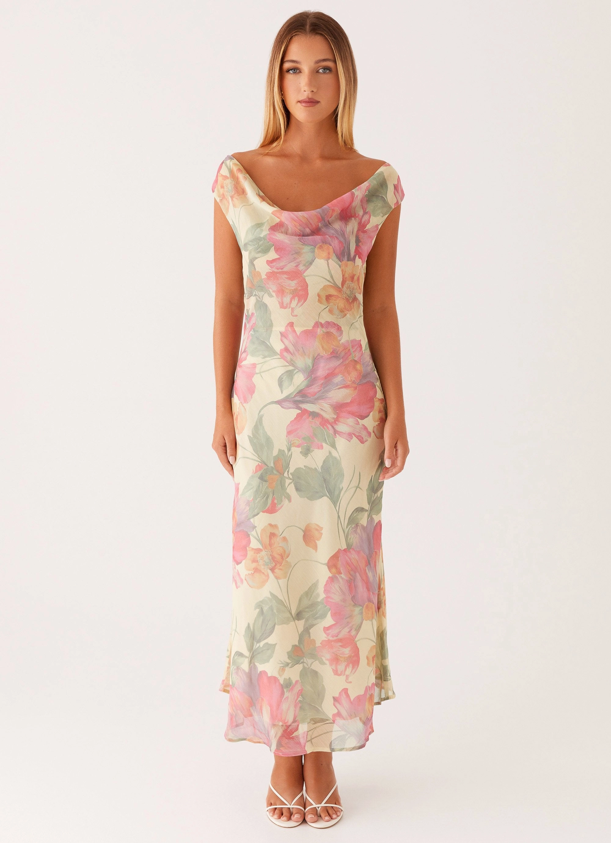 Statement Neck Role Model Maxi Dress - Yellow Peony