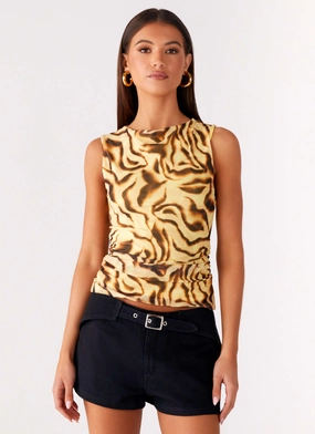On Read Tank Top - Yellow Zebra Bonded Seam Technique