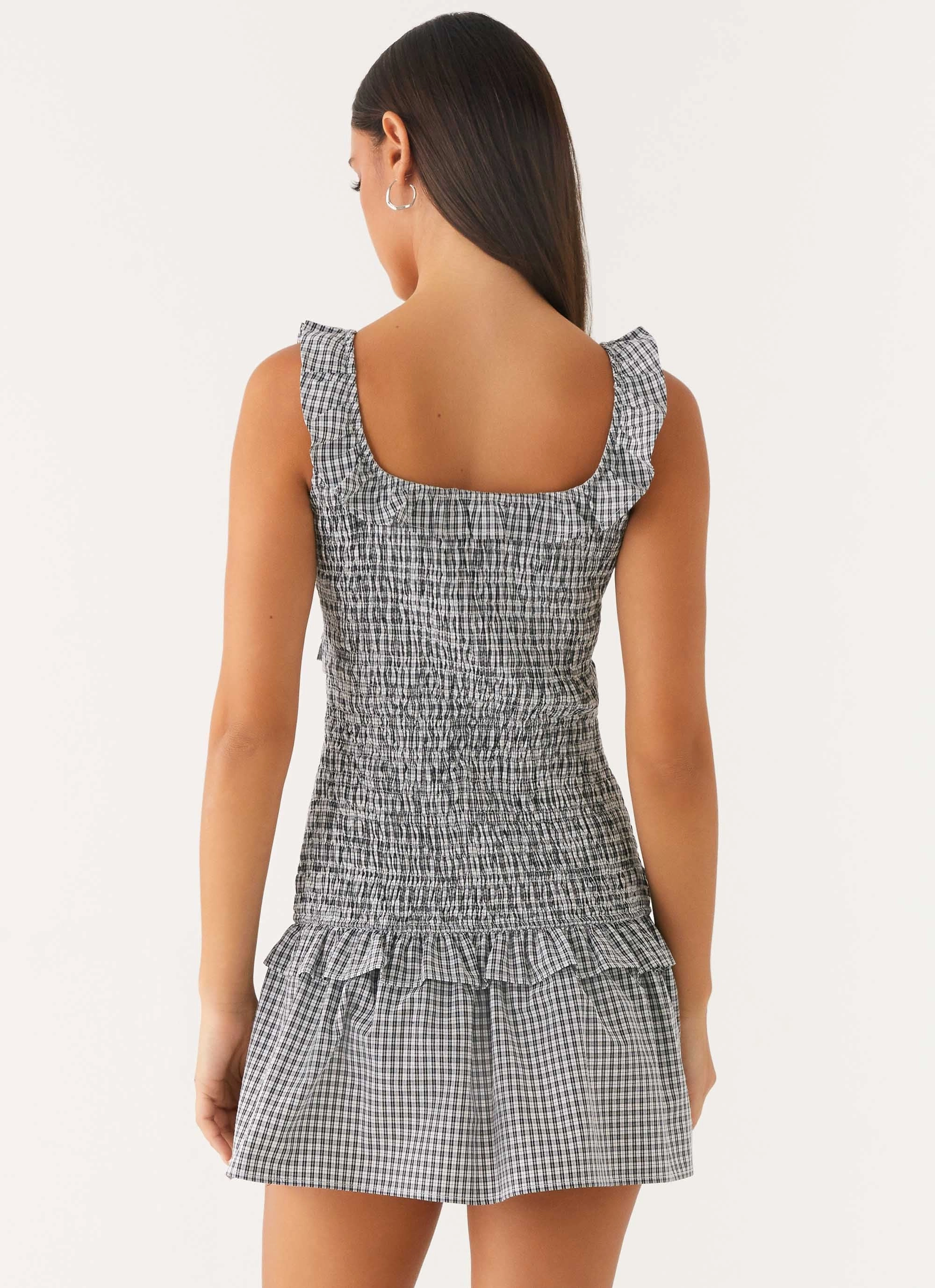 Chic Layering Mali Shirred Mini Dress - Checker