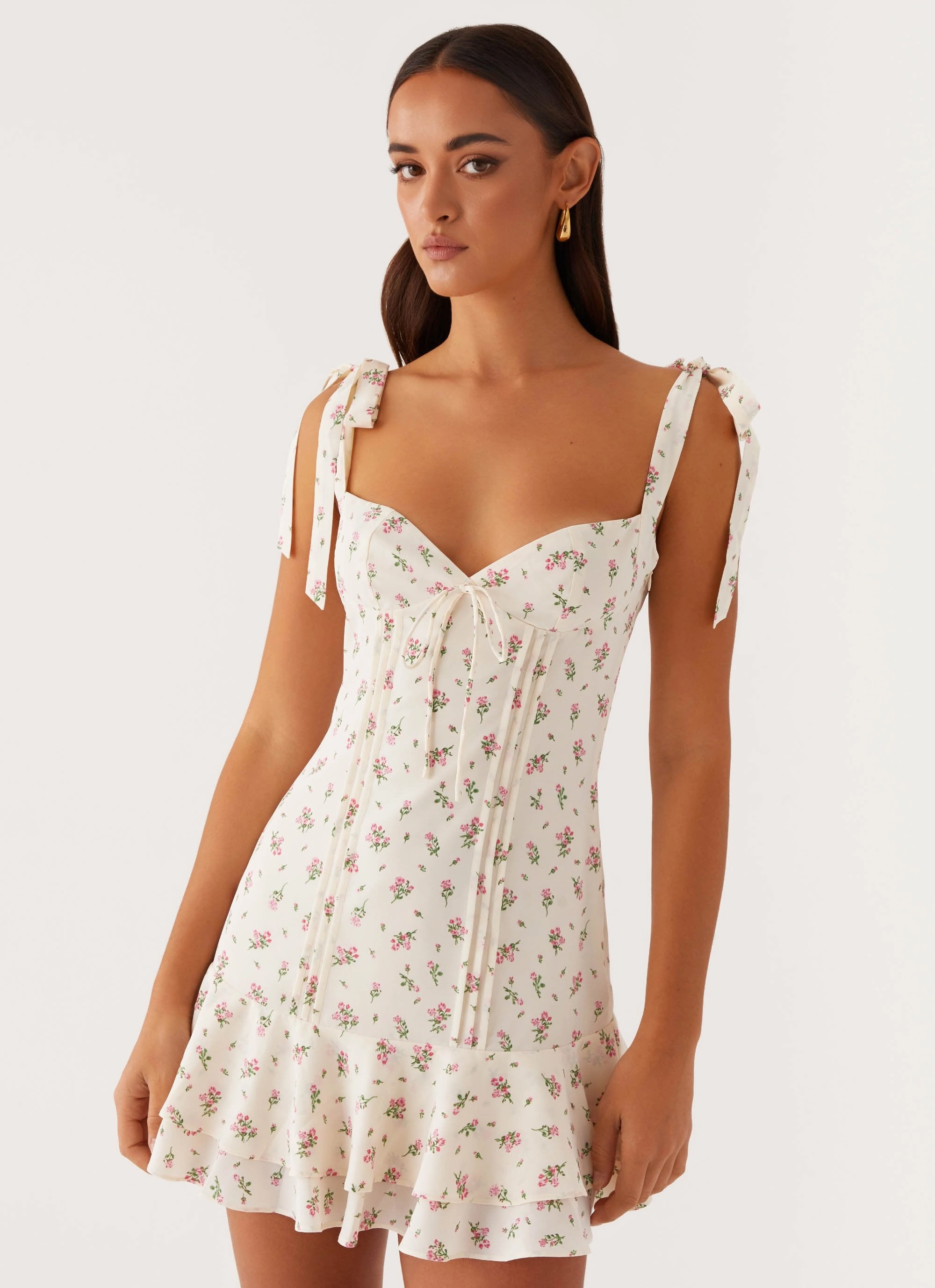 Tova Mini Dress - White Flower Festive Mood