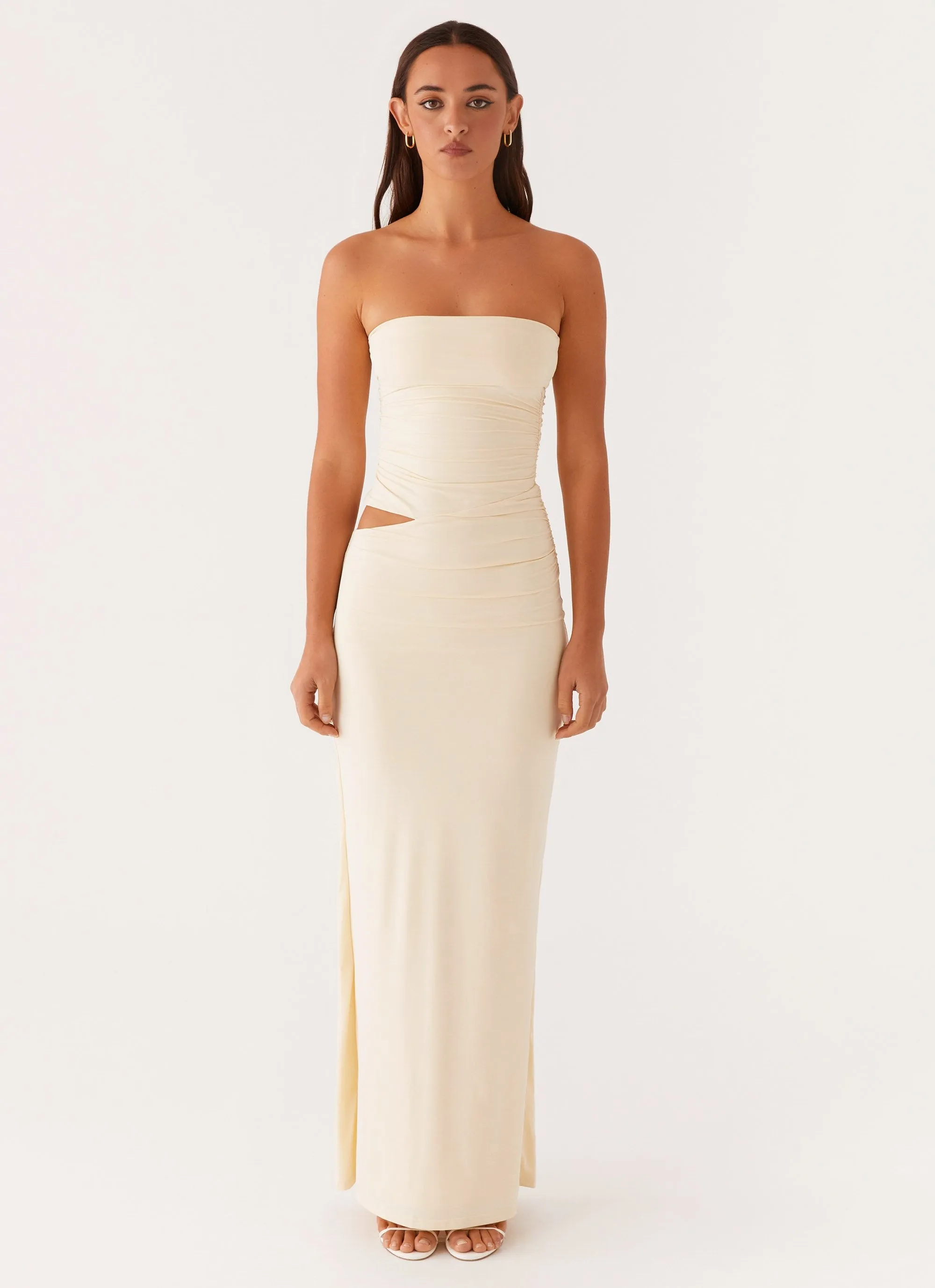 Sophisticated Elegance Romee Strapless Maxi Dress - Pastel Yellow