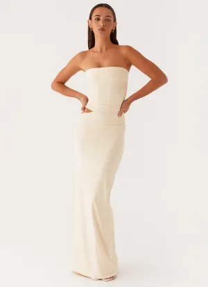 Romee Strapless Maxi Dress - Pastel Yellow Pleated design Breezy Fit