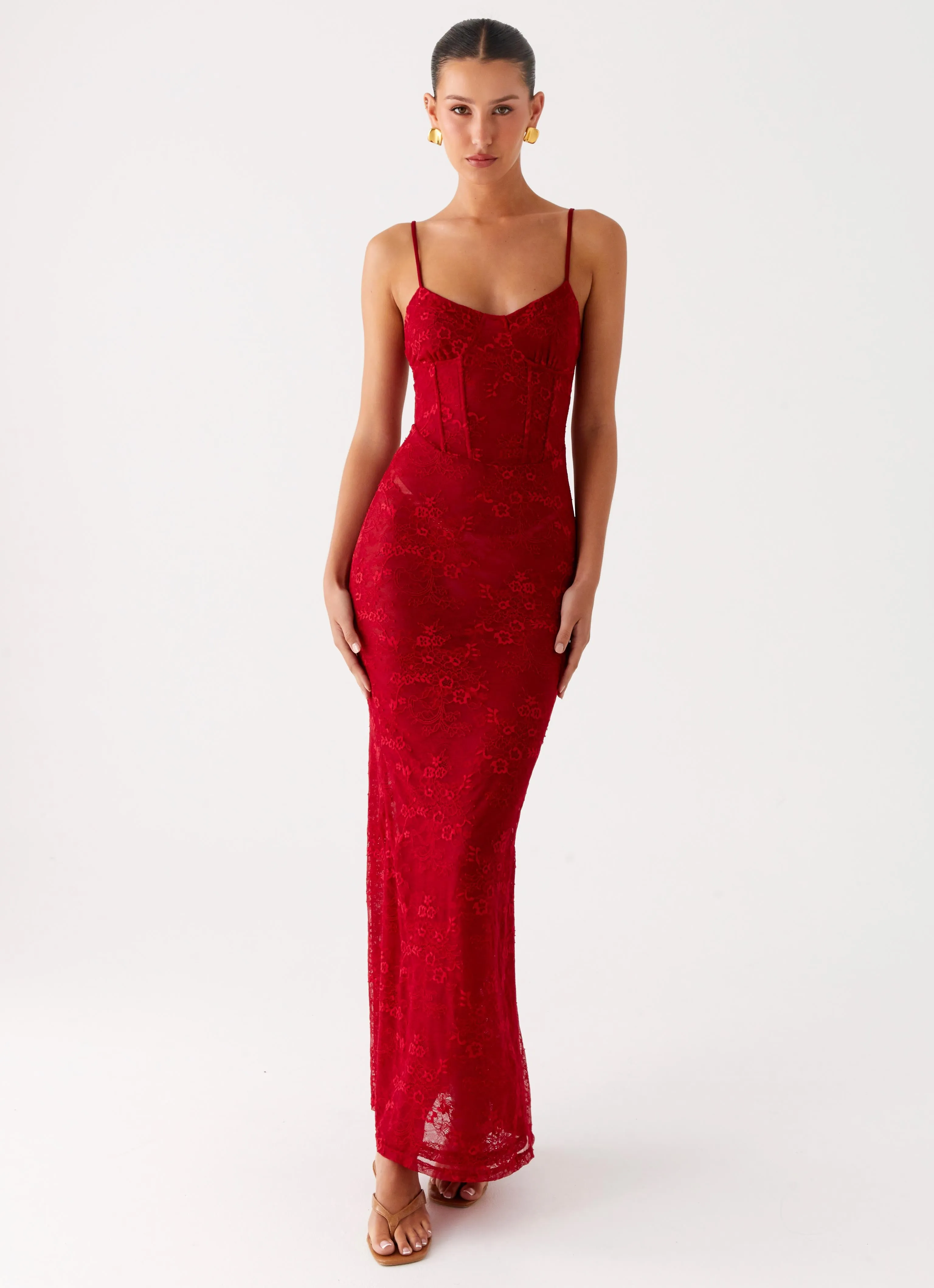 Flattering Design Wear Rosa Corset Maxi Dress - Red