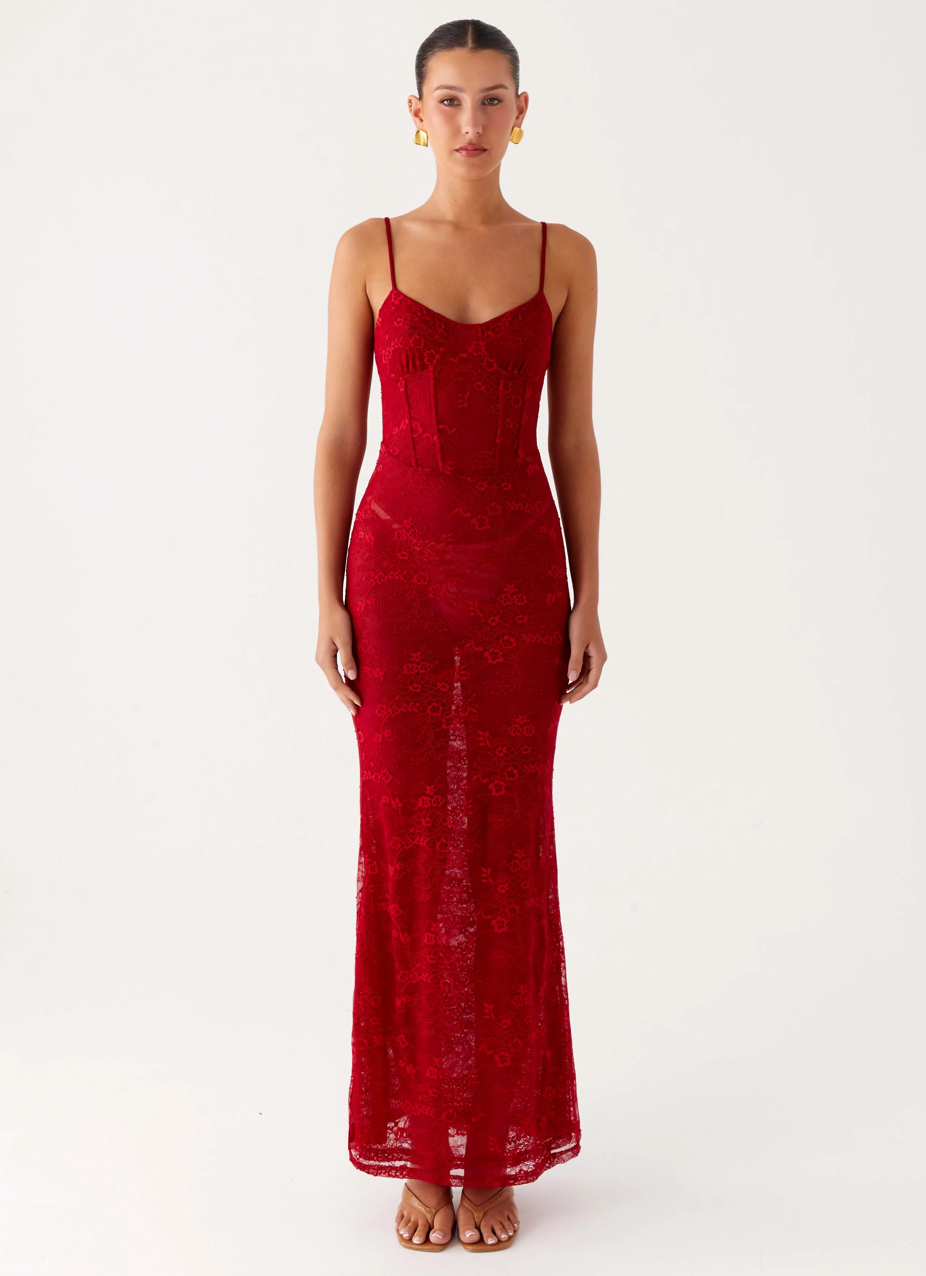 Olive Fresh Rosa Corset Maxi Dress - Red