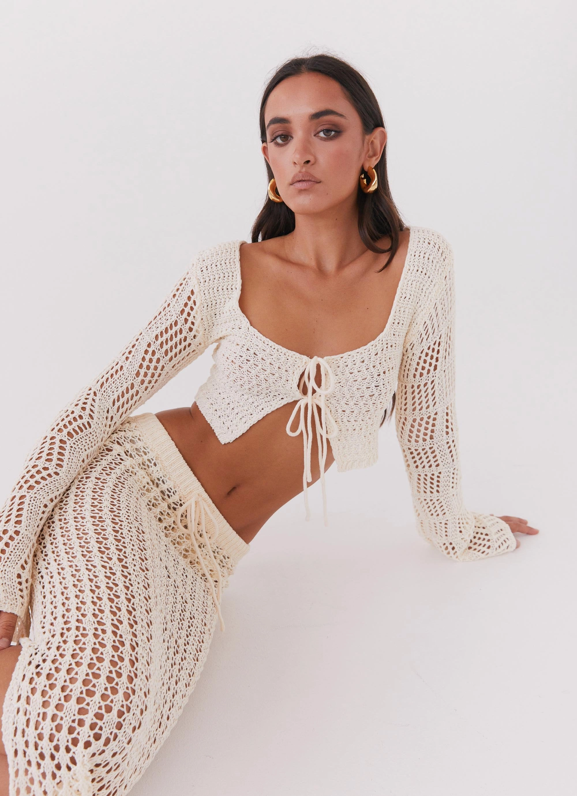 Rosalina Crochet Long Sleeve Top - Natural Simple Detail