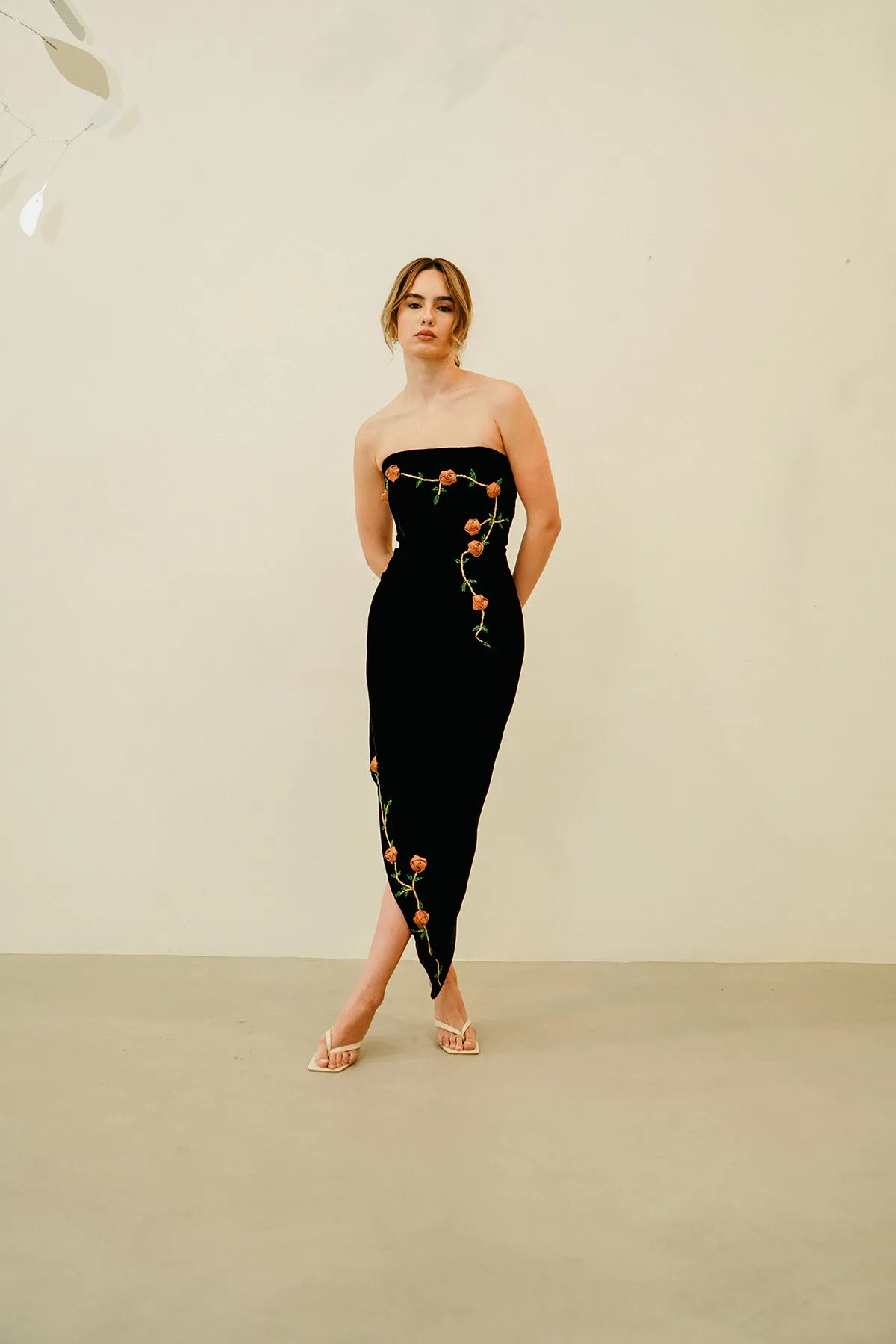 Rosette Velvet Dress Layered Design Urban Aesthetic