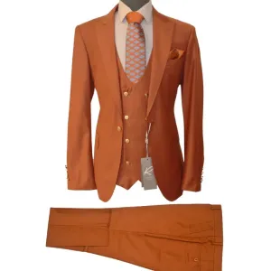 Rossi Man Rust Men's Slim Fit Suit Double Breast Vest Flat Front Pants