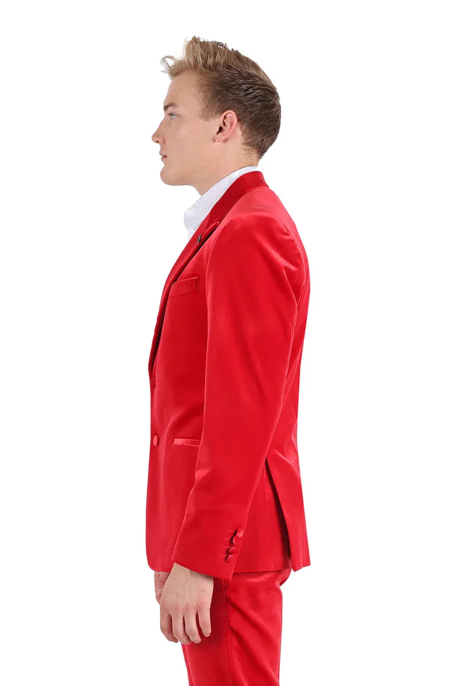 Rossi Man Slim-Fit Shinny Red Satin Fabric Men's Suit