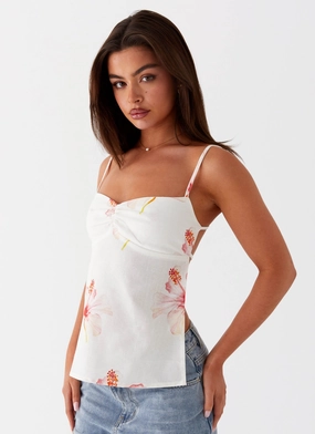 Rosy Linen Backless Top - Camellia UltraFineMesh