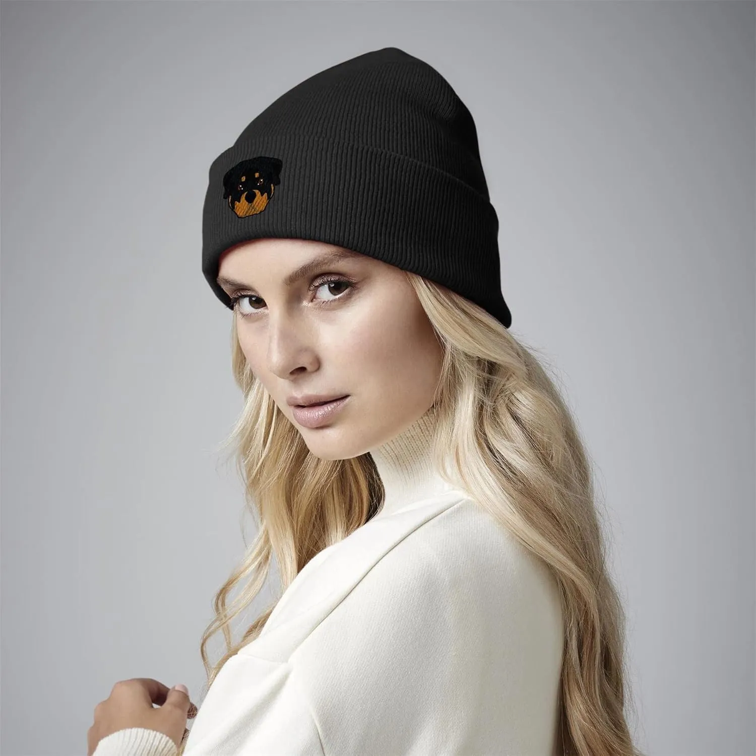 Rottweiler Beanie Knit Hat - Dog Lovers Gifts for Women - Winter Hats for Women Embroidered Rottie