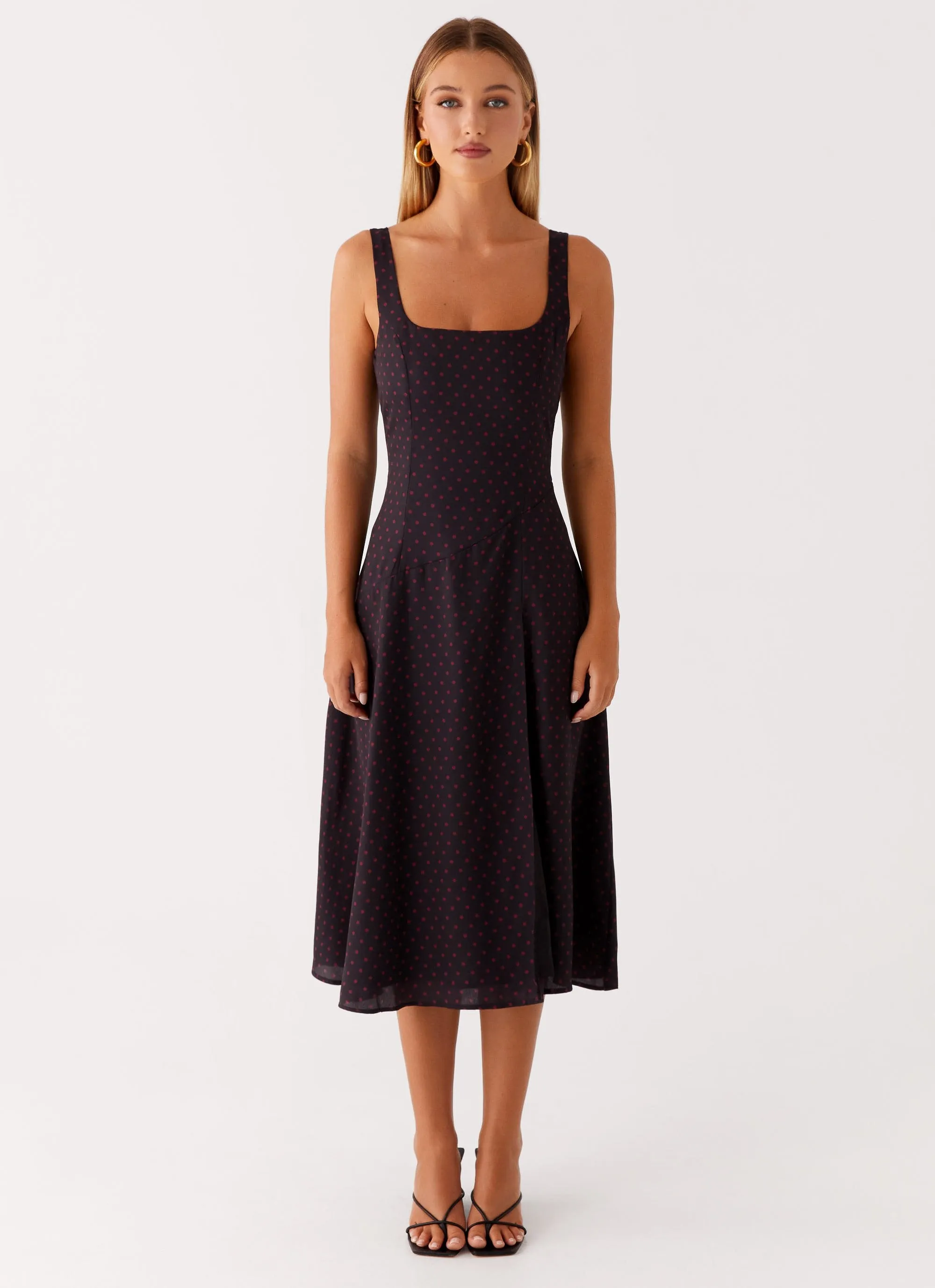 Rowyn Midi Dress - Black Polka Dot Light Aesthetic
