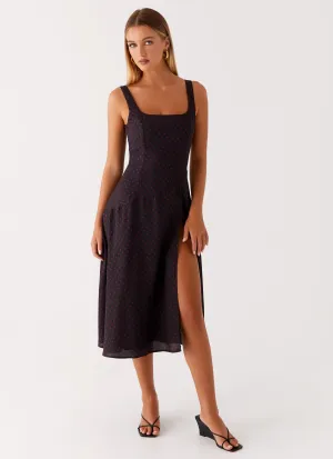 Smooth Texture soft fit Rowyn Midi Dress - Black Polka Dot