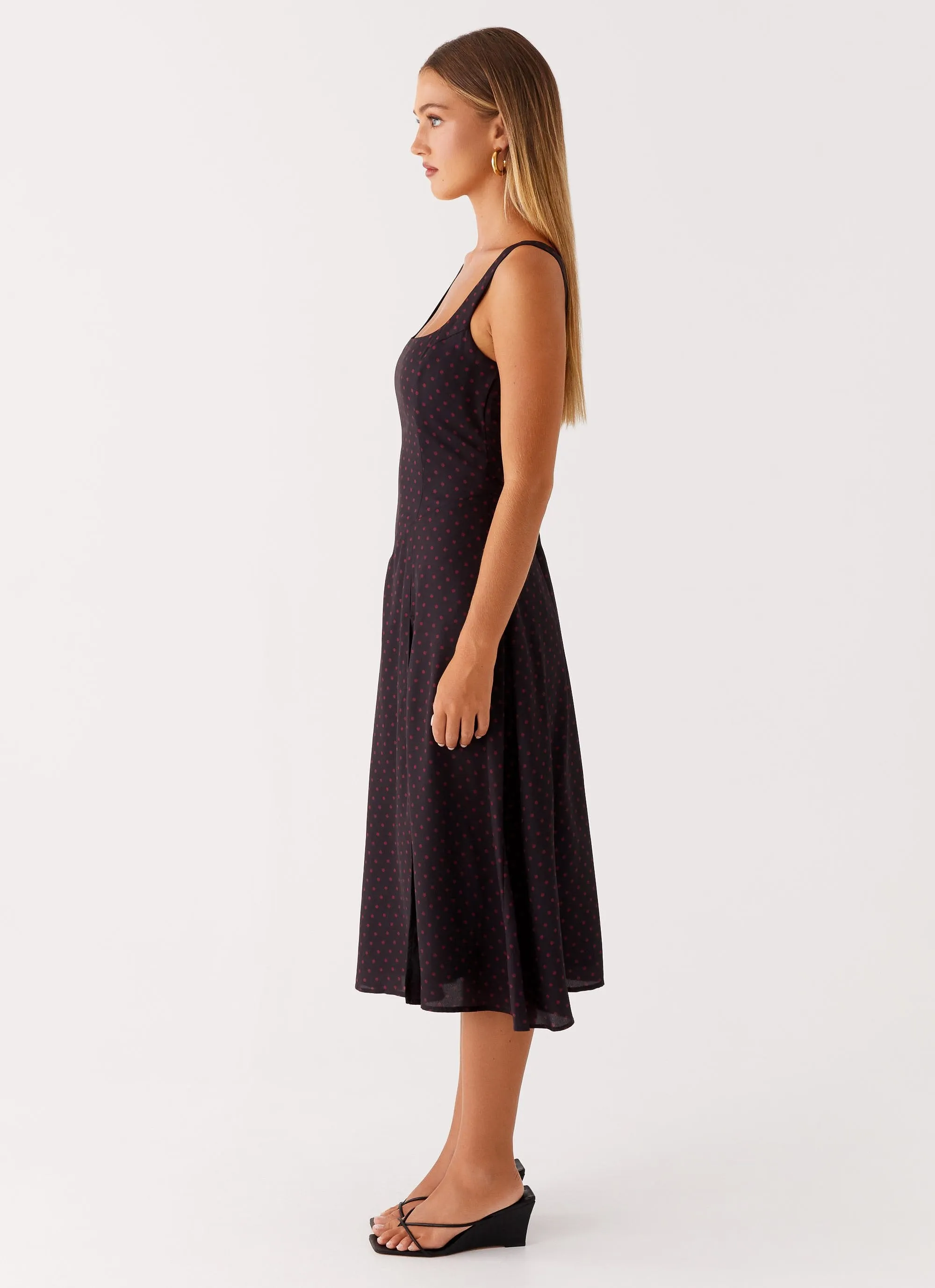 Rowyn Midi Dress - Black Polka Dot Picture Perfect