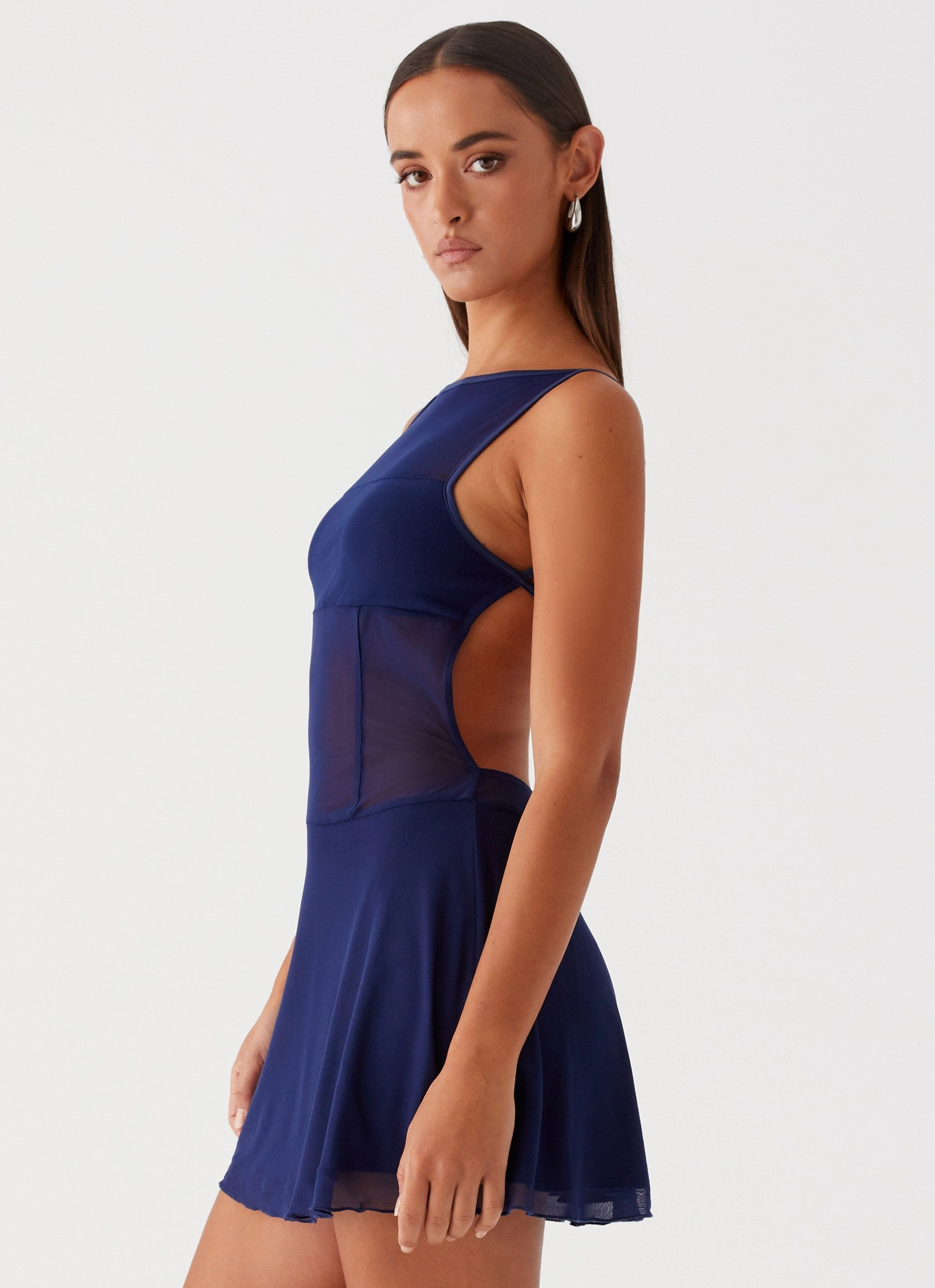 Roxanne Mini Dress - Navy Polished Motion Comfort Layer