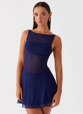Roxanne Mini Dress - Navy Timeless Style Soft Feel