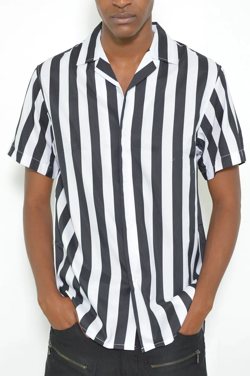 RS: Men's Striped Print Button Down Shirt