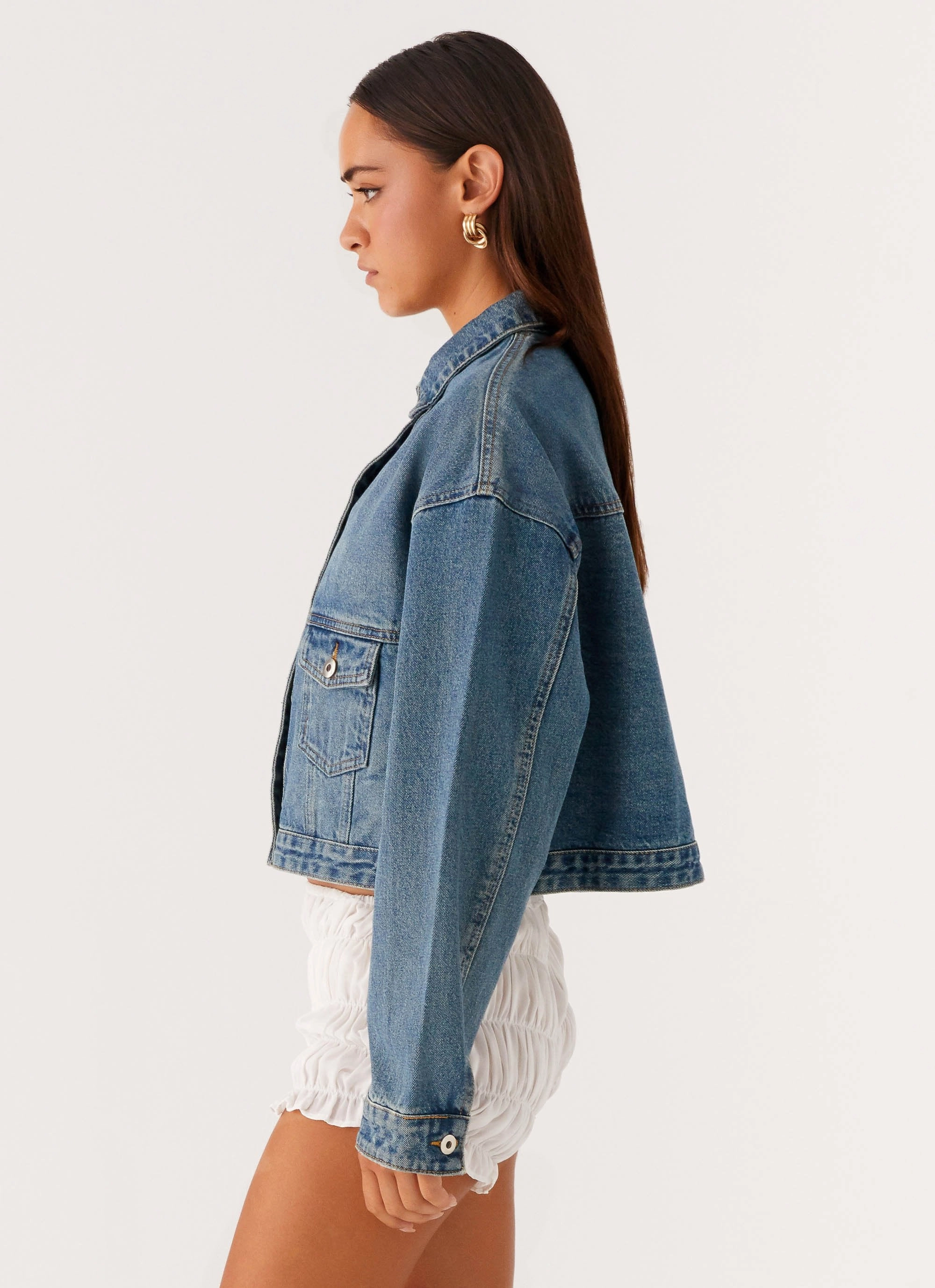 Temperature Regulating Fabric Kristy Oversized Denim Jacket - Blue