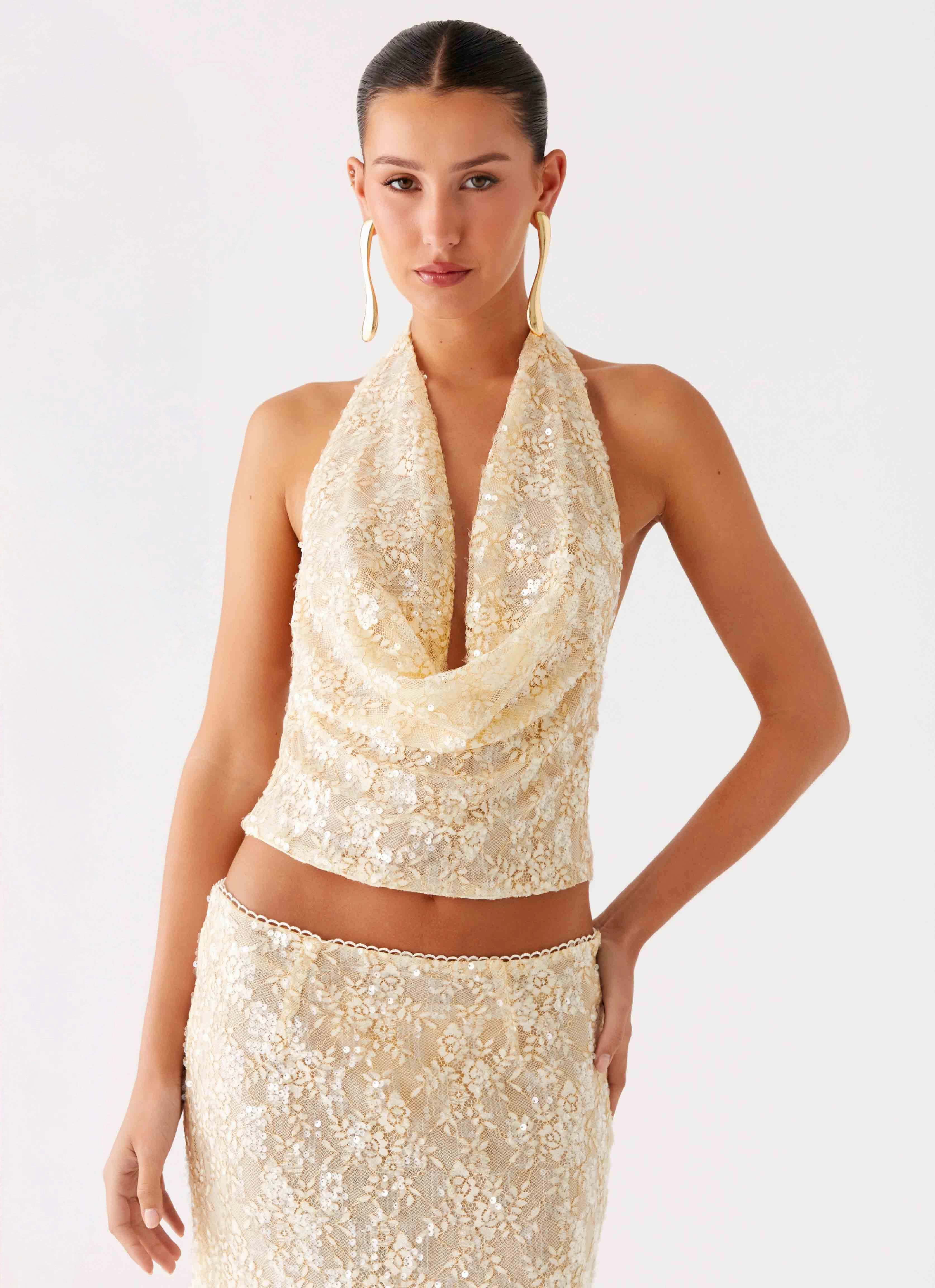 AllDaySoftness Simple Shirt Bling It On Cowl Top - Ivory