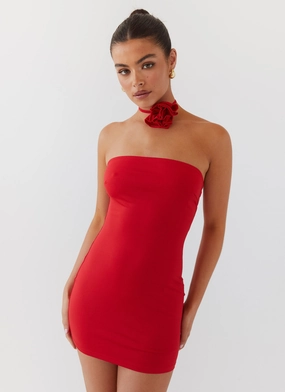 Ruby Glamour Rose Mini Dress - Rouge Red Professional Look